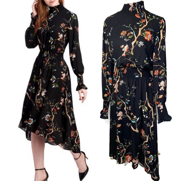 NWOT Nanette Lepore Floral Smock High Low Midi Dress - Picture 4 of 7